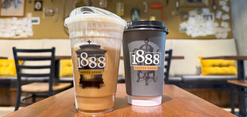 Two 1888 lattes on a table